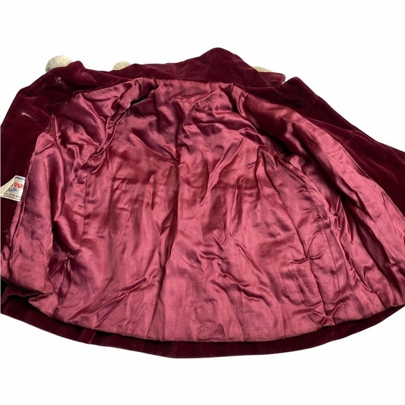 Vintage Child/toddler Cranberry Velvet Rabbit Fur? Trim Fancy Coat 50/60s - Picture 2 of 8
